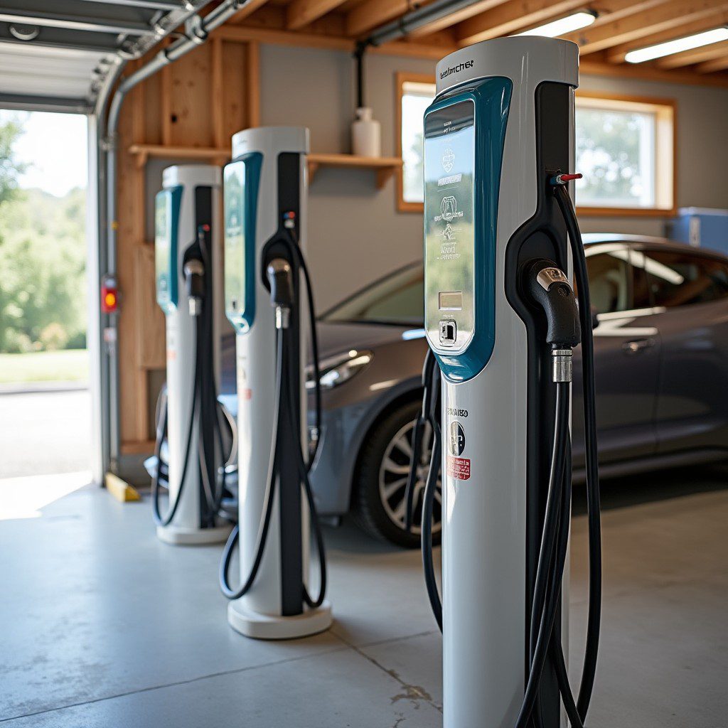 A photo of a freshly installed Level 2 charger in a garage