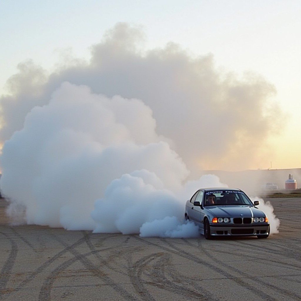 Action shot of a burnout contest in Alberta