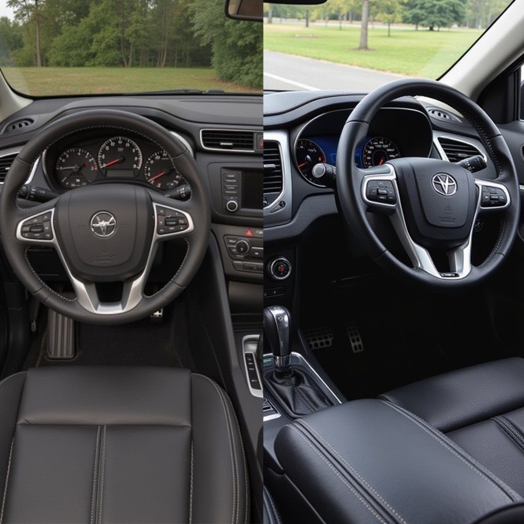 Interior shots showing leather (Terrain SLT) vs cloth (Equinox LT)