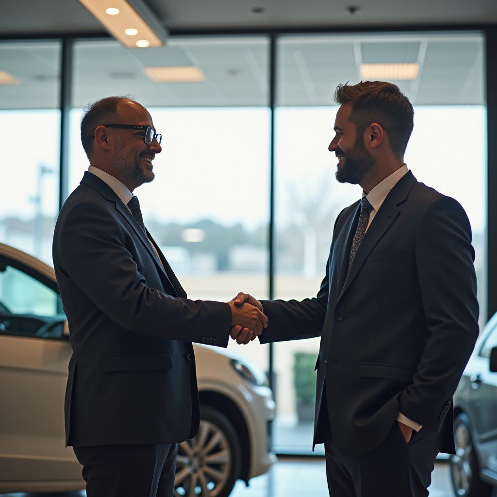 Buyer shaking hands with a used car salesman