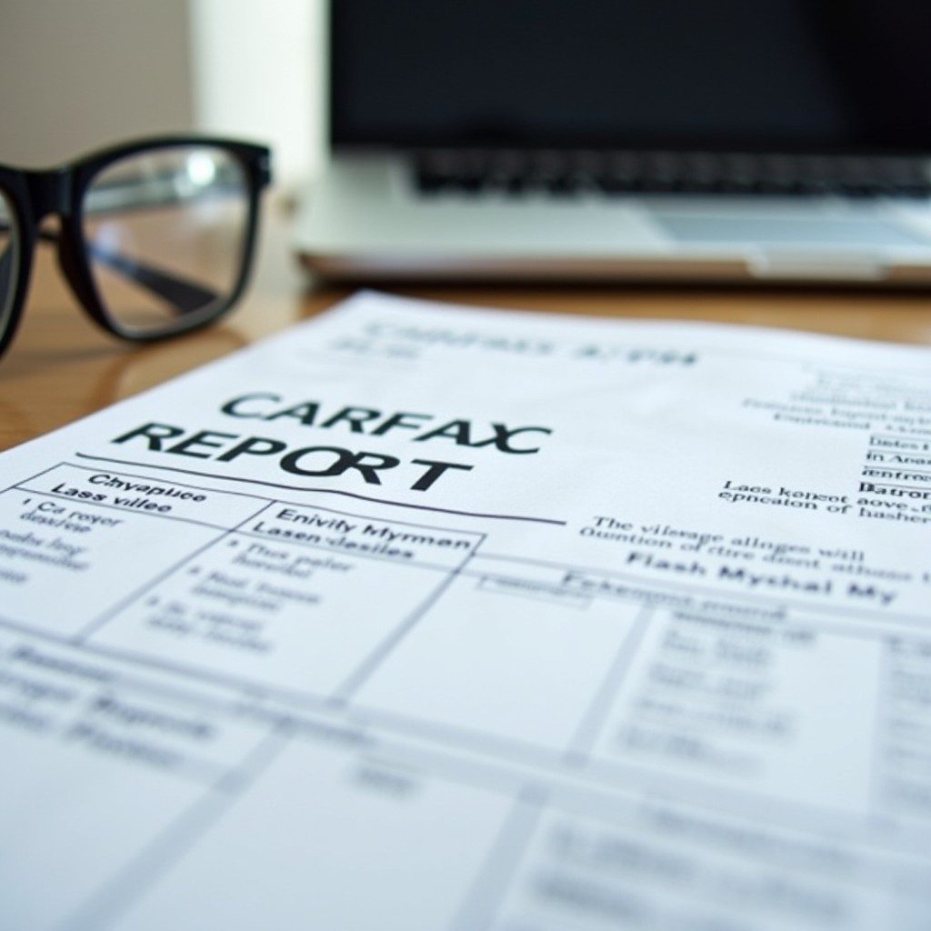 Close-up of a Carfax report on a desk