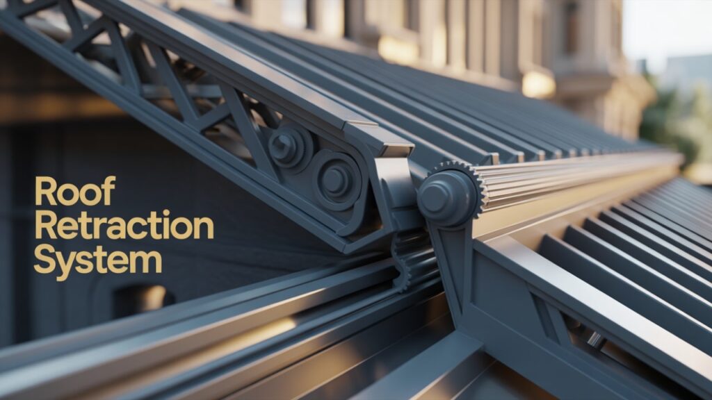 Close-up of the retractable roof mechanism